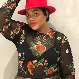 Red and black floral bodysuit